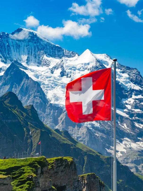 Swiss flag and the Jungfrau